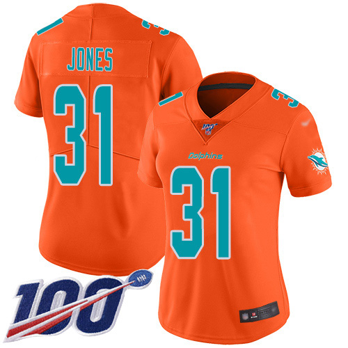 Nike Miami Dolphins #31 Byron Jones Orange Women Stitched NFL Limited Inverted Legend 100th Season Jersey->women nfl jersey->Women Jersey